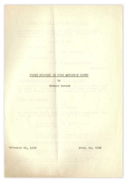 Moe Howard's 30pp. Script Dated November 1946 for The Three Stooges Film ''Squareheads of the Round Table'', With Working Title ''Three Stooges in King Arthur's Court'' -- Very Good Condition