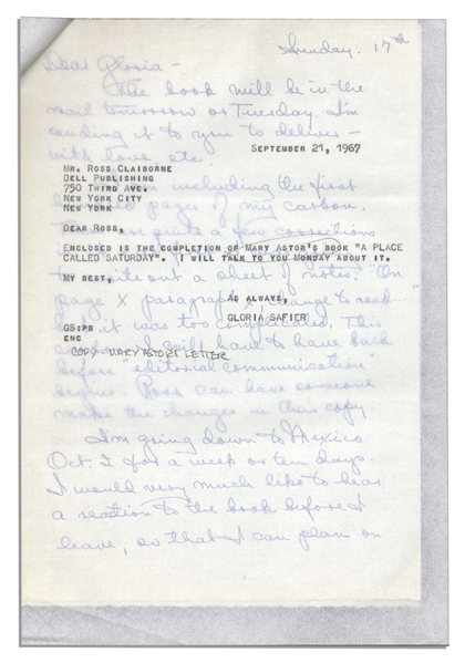 Mary Astor Autograph Letter Signed Regarding Her Novel, ''A Place Called Saturday''