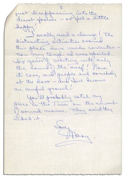 Mary Astor Autograph Letter Signed Regarding Her Novel, ''A Place Called Saturday''