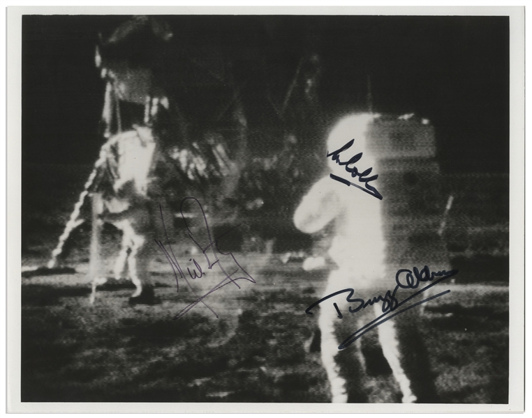 Exceptional Apollo 11 Crew Signed 10'' x 8'' NASA Photo of Armstrong & Aldrin on the Moon -- Near Fine With Bold, Uninscribed Signatures -- With Steve Zarelli COA