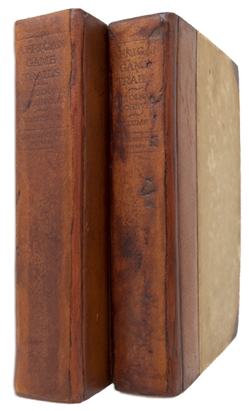 Theodore Roosevelt Signed Limited First Edition of ''African Game Trails'' -- Both Volumes Present in Original Leather Bindings