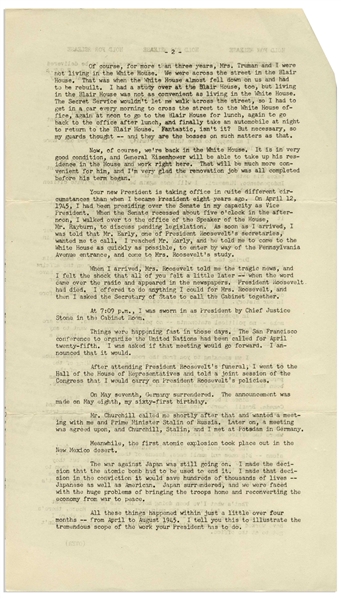 Harry Truman Signed Farewell Address From 1953 -- ''...The President...has to decide. He can't pass the buck to anybody...'' & ''...And always in the background there has been the atomic bomb...''