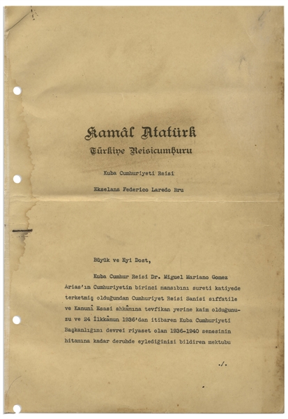 Rare Document Signed by the Founder of the Republic of Turkey and Its First President, Mustafa Kemal Ataturk