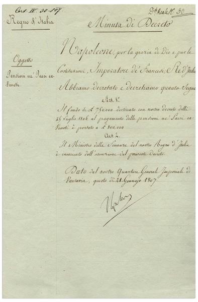 Napoleon Bonaparte 1807 Document Signed -- With Full ''Napoleon'' Signature