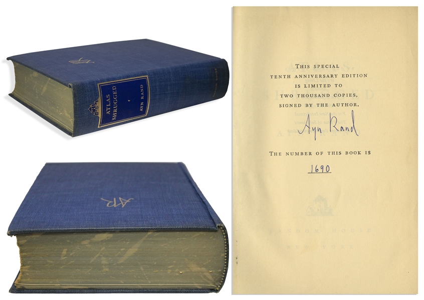 Ayn Rand Signed ''Atlas Shrugged'' -- Number 1,690 in a Special 10th Anniversary Edition Limited to 2,000