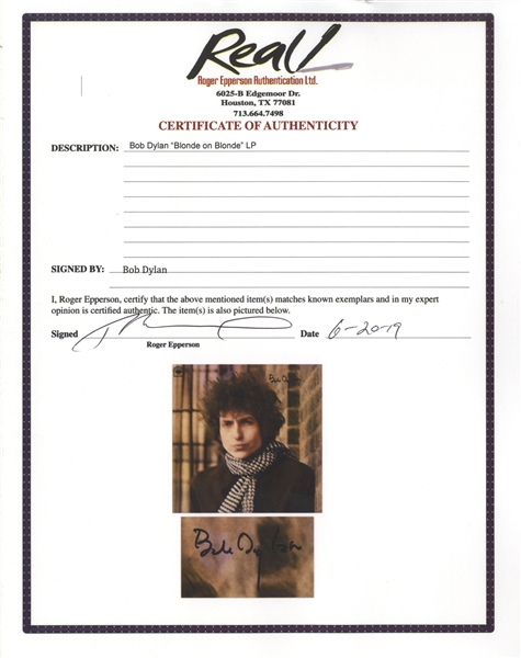 Bob Dylan Signed Double Album ''Blonde on Blonde'' -- With Roger Epperson & Jeff Rosen COAs
