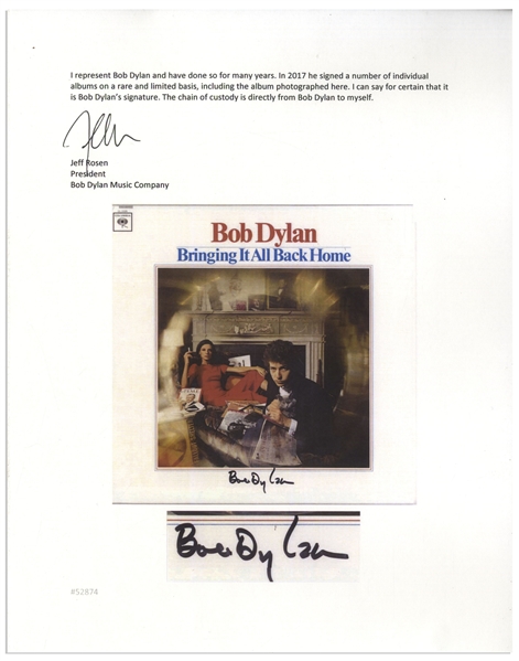 Bob Dylan Signed Album ''Bringing It All Back Home'' -- With Roger Epperson & Jeff Rosen COAs