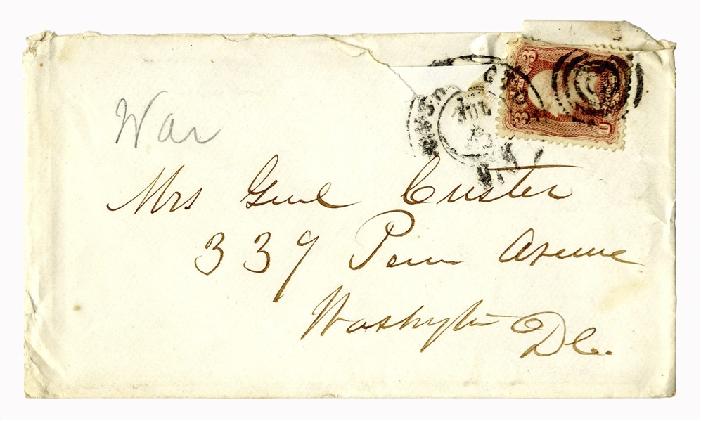 George Custer Envelope Made Out in His Hand to his Wife -- ''Mrs. Genl Custer''
