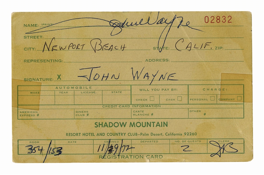John Wayne Signed Document for a Celebrity Tennis Tournament