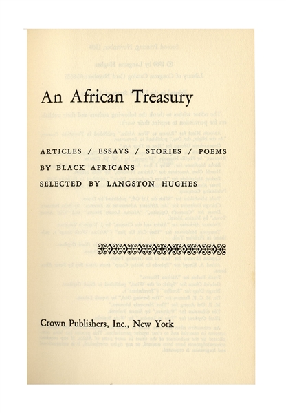 Langston Hughes Twice-Signed Copy of ''An African Treasury'' -- Writings Selected by Hughes by Black Africans