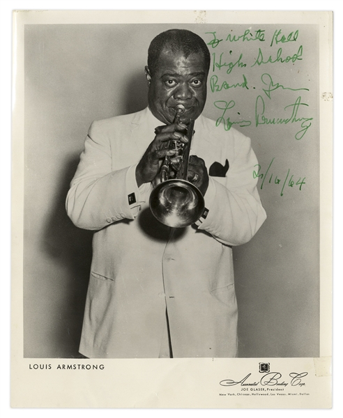 Louis Armstrong Signed 8'' x 10'' Photo Playing His Trumpet