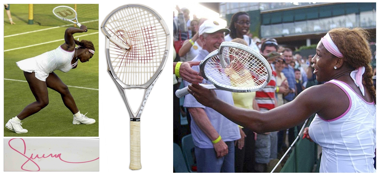 Serena Williams' Signed Tennis Racket From Wimbledon 2005 -- The Racket That Williams Famously Smashed After Losing the First Set in the First Round Before Coming Back to Win the Match