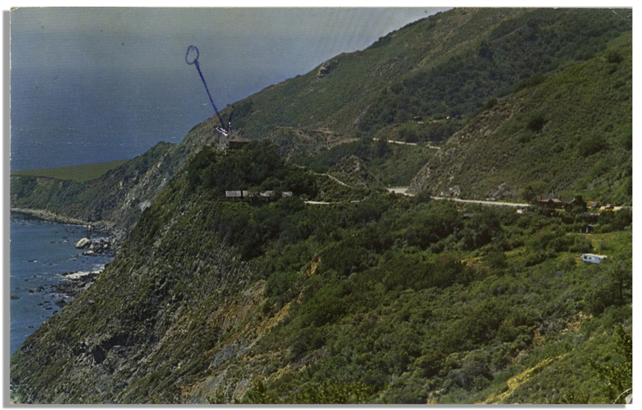 Hunter S. Thompson Typed Postcard, With Arrow on Postcard of California Coastline -- …Big Sur makes Colo. look like Moe Mountain…