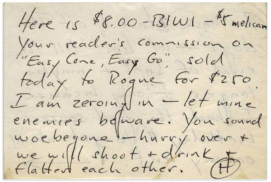 Hunter S. Thompson Autograph Letter Signed -- …we will shoot & drink & flatter each other…