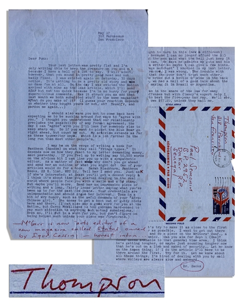 Hunter S. Thompson Letter Signed on 17 May 1965, the Day His Hell's Angels Article Debuted -- …I may be on the verge of writing a book…on what they call 'fringe types'…