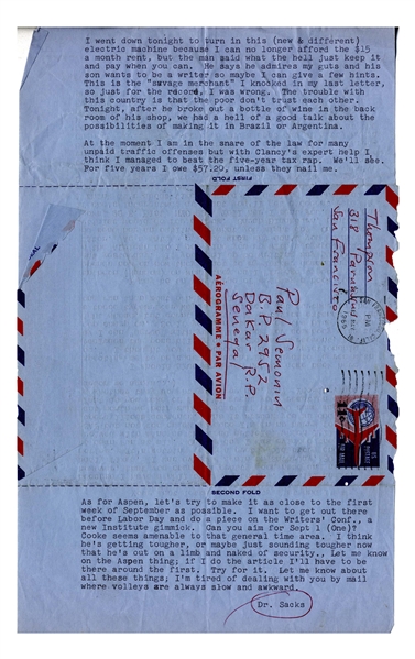 Hunter S. Thompson Letter Signed on 17 May 1965, the Day His Hell's Angels Article Debuted -- …I may be on the verge of writing a book…on what they call 'fringe types'…