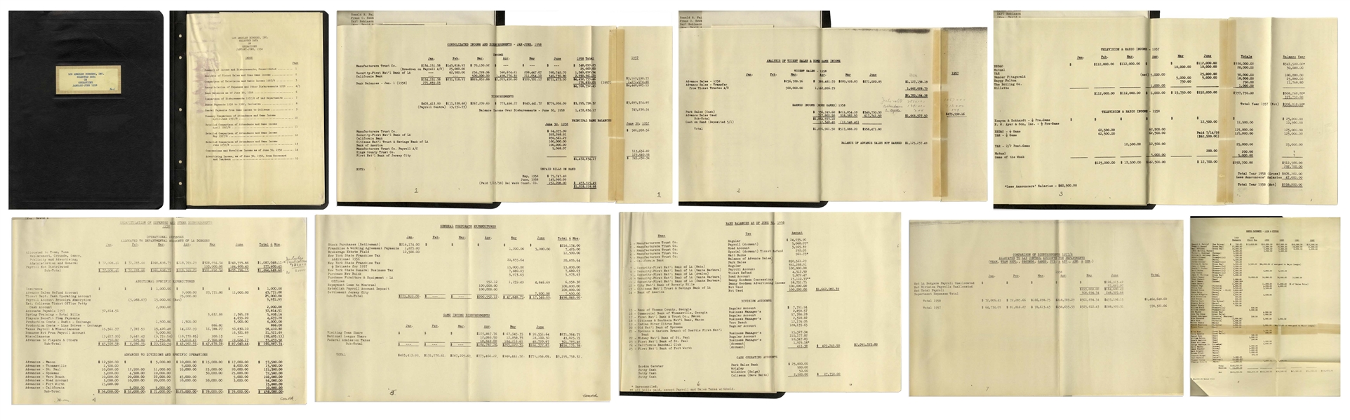 Lot of 55 Official Financial Ledgers for the Dodgers From 1924-1965 -- Covering Their Move to LA From Brooklyn, Player Salaries, Ticket Sales, Manager & Scout Salaries, Player ''Depreciation'' & More