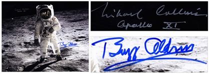 Michael Collins & Buzz Aldrin Signed 20" x 16" Photo of the First Lunar Landing -- With Novaspace COAs