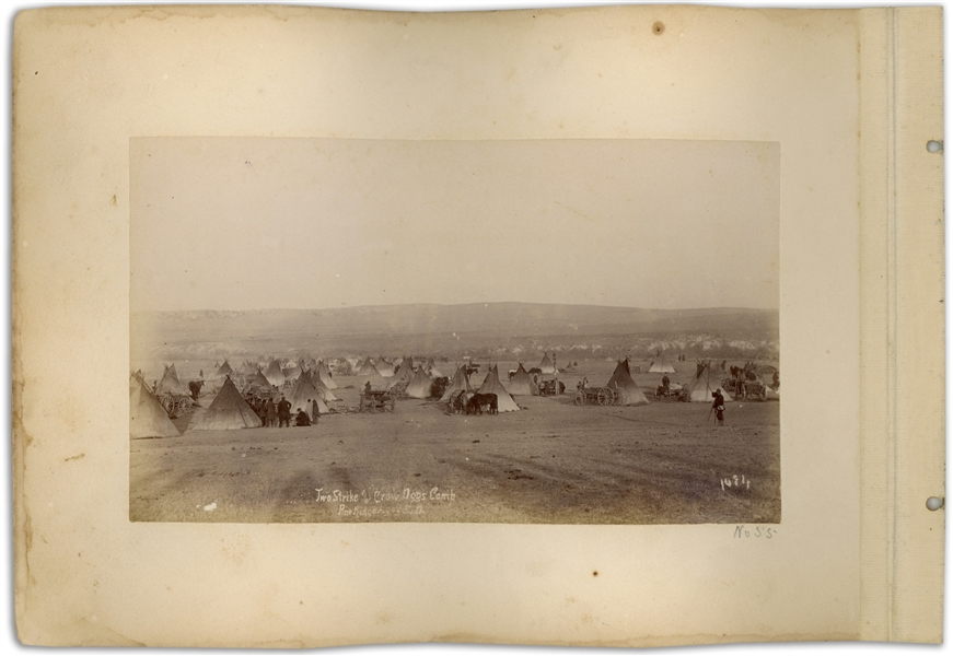 Two Original Photographs From 1890-91, From the Time of the Wounded Knee Massacre -- One Photograph Shows the Sioux on Ration Day & Other Shows the Camp of Two Strike & Crow Dogs