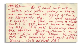Hunter S. Thompson Autograph Letter Signed -- "Honkie…Hunting season is on us here - Im off for Texas…"