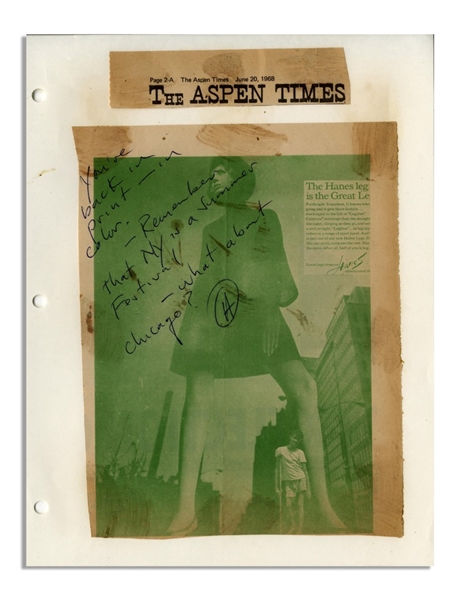 Hunter Thompson Autograph Note Signed on an Image of a Leggy Woman