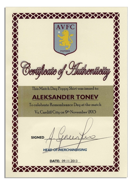 Aston Villa Jersey Worn & Signed By Aleksander Tonev, #24