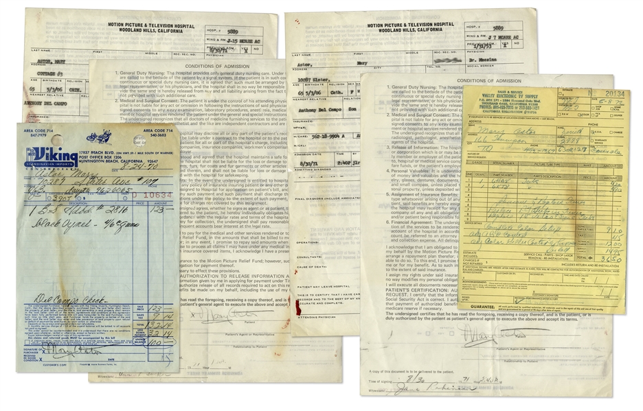 Mary Astor Collection of Carbon Documents Signed -- Including Two Motion Picture & Television Hospital Admittance Forms