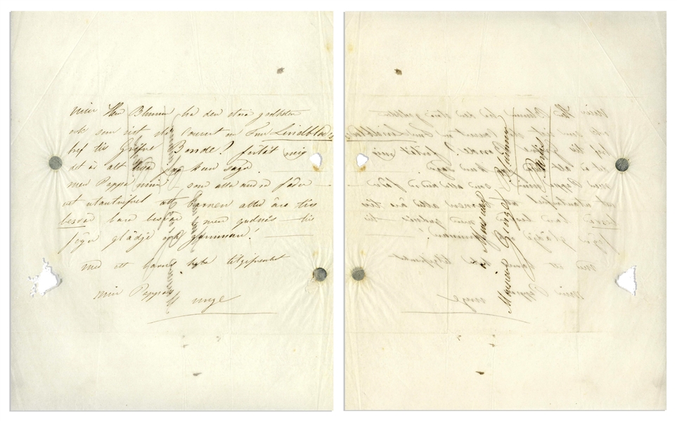 Jenny Lind ''Swedish Nightingale'' Autograph Letter Signed Regarding the Opera Singer Mathilda Ebeling -- Dated 23 March 1849 Shortly After Lind Announced Her Early Retirement From Opera