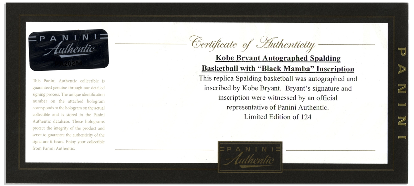 Kobe Bryant Signed Basketball -- Kobe Signs His Full Name & Also Writes His Nickname ''Black Mamba'' -- With Panini Authentication