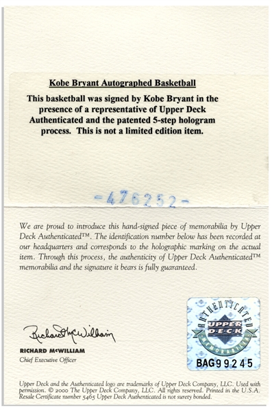 Kobe Bryant Signed Basketball -- With Upper Deck Authentication