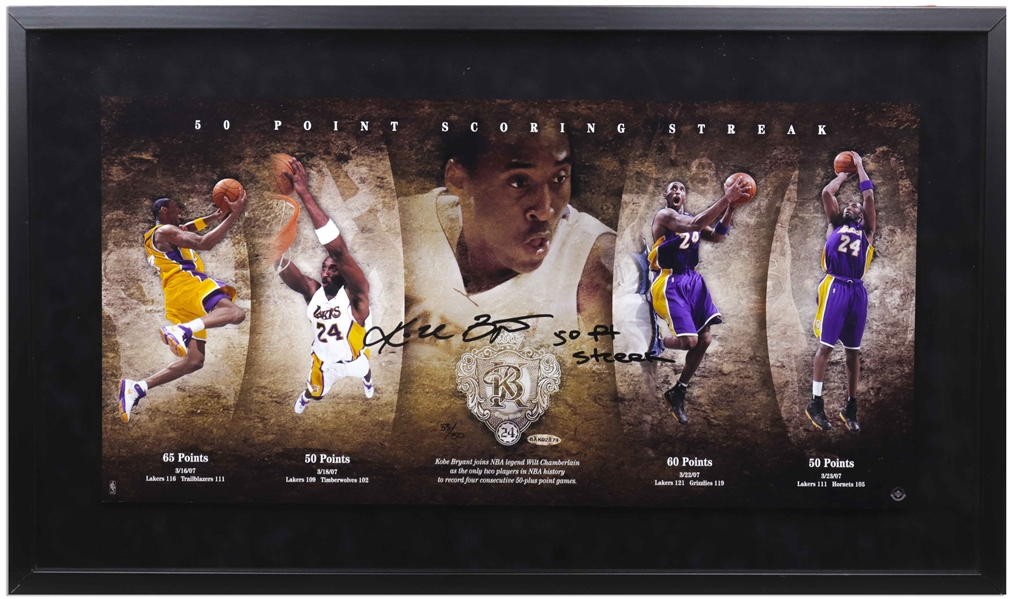Kobe Bryant Signed Limited Edition 24'' x 12'' Photo Celebrating His 50 Point Streak -- Kobe Signs ''Kobe Bryant 50 Pt Streak'' -- With Upper Deck Authentication