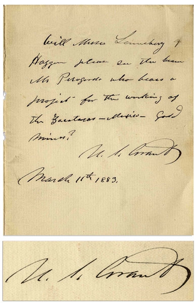 Ulysses S. Grant Autograph Endorsement Signed From 1883 Regarding Mexican Gold Mining