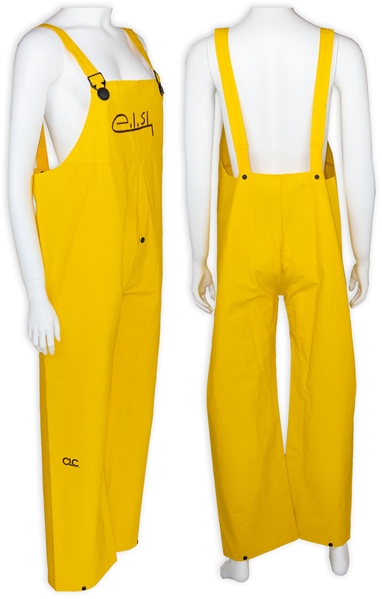 Billie Eilish Personally Owned, Worn & Signed Outfit -- Quintessential Bright Yellow Outfit Includes Overalls, Jacket & Hood
