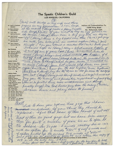 Moe Howard's Handwritten Signed Description of ''Our Regular Vaudeville Act'', Recounting Early Howard, Fine & Howard Theatrical Shows -- Done in Preparation for The Three Stooges 1953 Las Vegas Show