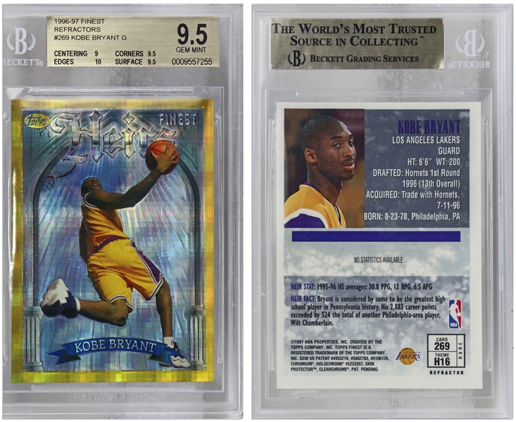 Kobe Bryant 1996-97 Topps Finest Refractor Lakers Rookie Card #269 -- Beckett Graded 9.5