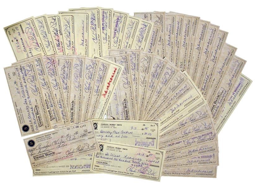 Lot of 29 Checks Signed by Charles ''Bubba'' Smith -- All Signed ''Charles Bubba Smith'' by Smith -- Very Good Condition -- With 15+ More Checks From Smith's Account Signed by His Secretary