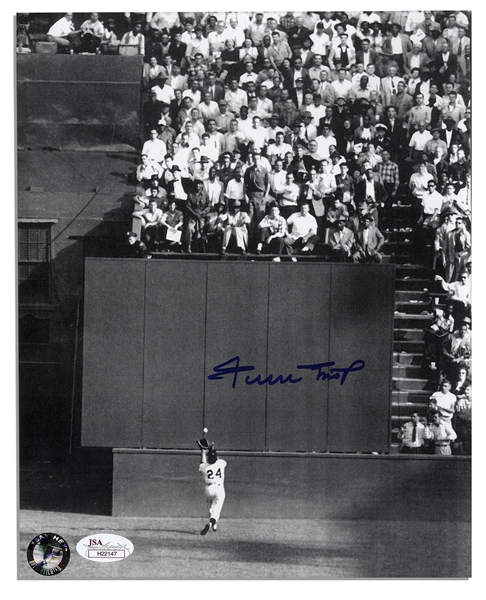 Famous World Series Photo From 1954, ''The Catch'' Signed by Willie Mays -- 8'' x 10'' Photo Is in Near Fine Condition -- With JSA LOA