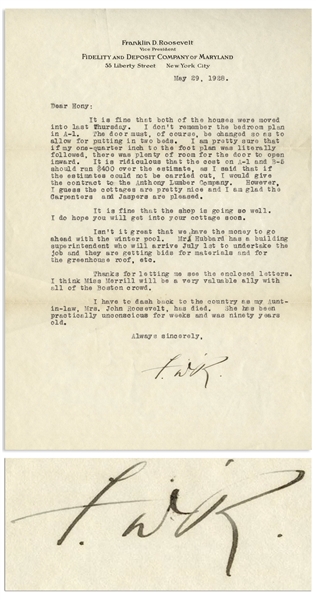 Franklin D. Roosevelt Letter Signed From 1928 Regarding Warm Springs -- ''...Isn't it great that we have the money to go ahead with the winter pool...''