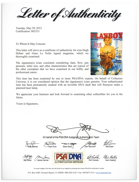 Hugh Hefner Signed ''Playboy'' Magazine -- Also Signed by Playmate and Baywatch Star Gena Lee Nolin -- With PSA/DNA COA