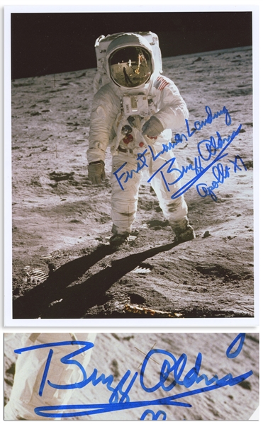 Buzz Aldrin 8'' x 10'' Photo Signed ''First Lunar Landing / Buzz Aldrin / Apollo XI'' -- With Steve Zarelli COA