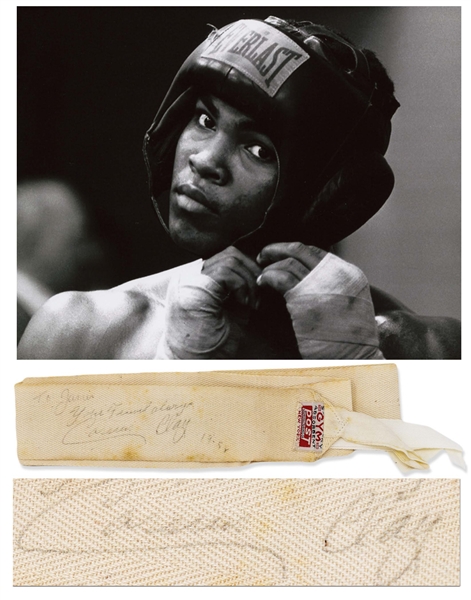 Muhammad Ali Personally Worn and Signed Hand Wrap From 1958 as Cassius Clay During His Amateur Career in Louisville, KY -- With COAs From Craig Hamilton & Peter Morkovin