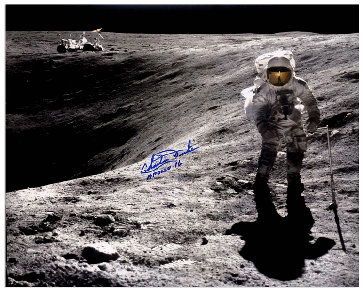 Charlie Duke Signed 20'' x 16'' Photo on the Moon During Apollo 16