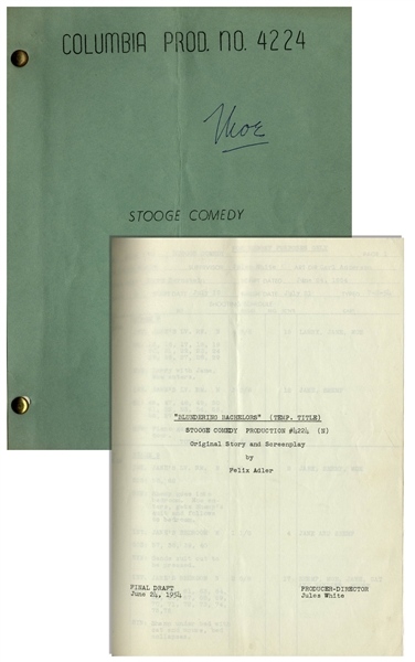 Moe Howard's Signed Script for The Three Stooges 1954 Film ''Gypped in the Penthouse''