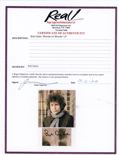 Bob Dylan Signed Double Album ''Blonde on Blonde'' -- With COAs From Jeff Rosen and Roger Epperson