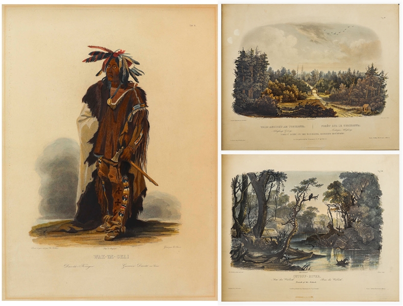 81 Beautiful Hand-Colored Aquatints by Karl Bodmer Depicting the American Frontier in the 1830s -- Contained in the Illustrated Travelogue ''Prince of Wied's Travels in the Interior of North America''