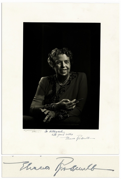 Eleanor Roosevelt Signed 10'' x 13'' Photo -- Also Signed by Photographer Yousuf Karsh