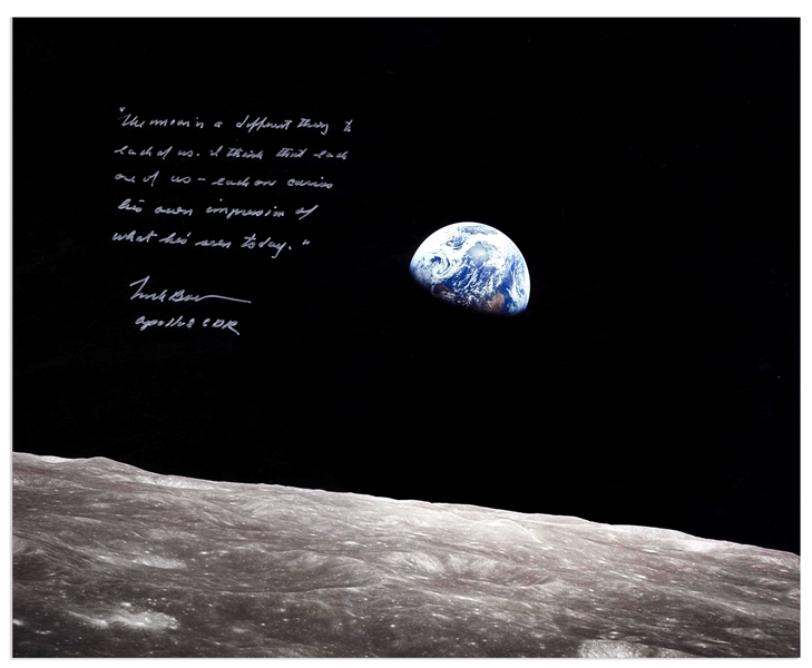 Frank Borman Signed 20'' x 16'' Photo, With His Thoughts About the Moon: ''...each one carries his own impression of what he's seen today...''