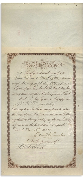 John D. Rockefeller Signed Stock Certificate for Standard Oil Trust From 1884