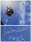 James McDivitt Signed 20 x 16 Photo of the Apollo 9 Lunar Module in the Earths Orbit