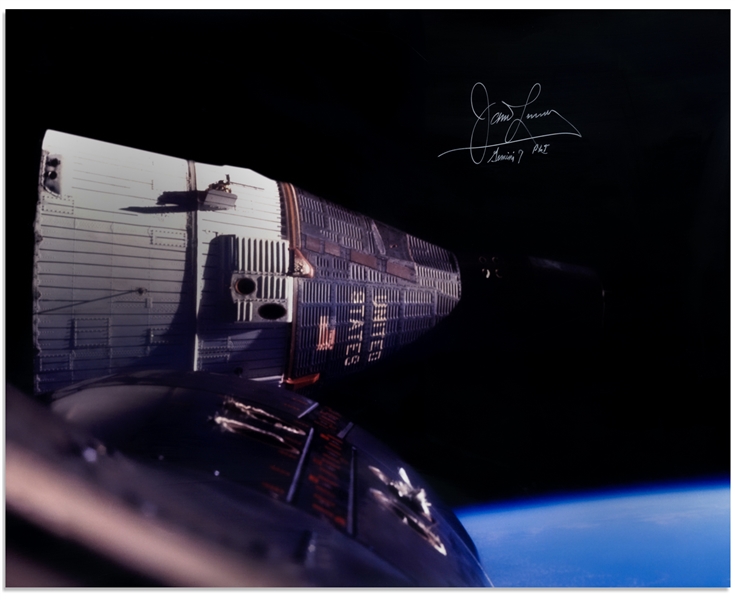 James Lovell Signed 20'' x 16'' Photo of the Gemini 7 Spacecraft, as Seen by Gemini 6